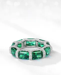Macro shot of S925 hallmark on emerald cut green carbon diamond silver ring band