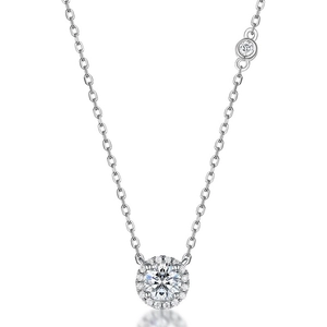 Elegant S925 sterling silver moissanite necklace with halo pendant and fine O-chain