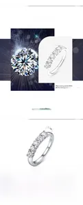 Detail view of S925 silver moissanite ring with 5 stones and technical specifications
