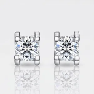 925 Sterling Silver Moissanite Stud Earrings For Women Four-Claw Round Cut With GRA Certificate White Gold Plated Jewelry