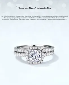 Macro shot of S925 silver moissanite ring set with square radiant cut and pavé detailing