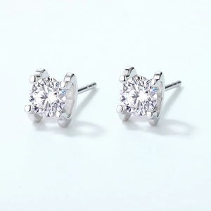 Classic S925 sterling silver moissanite stud earrings with elegant four-prong setting