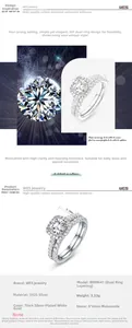 Detail view of S925 silver double ring set featuring a 6mm square moissanite stone