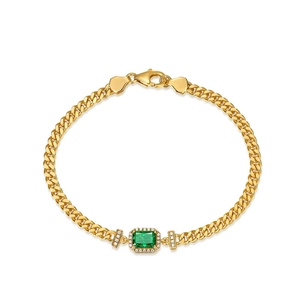 10K Goldarmband mit smaragdgrünem Stein und Diamant-Halo an einer Gliederkette