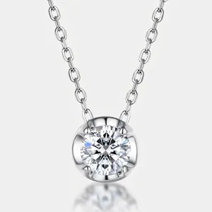 Collana Con Pendente in Moissanite a Taglio Rotondo in Argento Sterling 925 per Donna Con Certificato GRA Gioielli Placcati in Oro Bianco