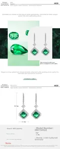 Detailed dimensions of emerald drop earrings in S925 silver with cubic zirconia