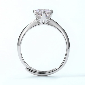 Classic six-prong S925 sterling silver moissanite ring with adjustable open band design