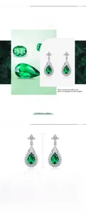 Vue détaillée des boucles d'oreilles en argent S925 avec émeraude et mesures précises