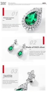 Gros plan de boucles d'oreilles en argent S925 émeraude poire avec pavé de pierres