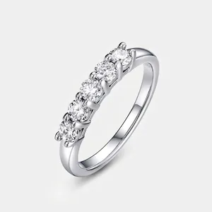 Elegant 925 Sterling Silver Moissanite Ring For Women Five Stone Row Cluster Inlaid Band Fashion High End Fine Jewelry Gift
