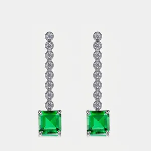 Orecchini a Goccia in Argento Sterling 925 con Smeraldo Creato in Laboratorio Lussuosi Orecchini Geometrici per Donna Gioielli