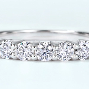Elegant S925 sterling silver moissanite row ring with five bright round cut stones
