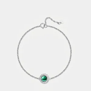 Minimalist 925 Sterling Silver Lab Created Emerald Bracelet For Women Round Green Stone Zirconia Inlaid Chain Jewelry Gift