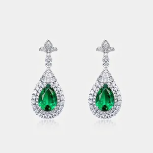 Boucles d'Oreilles Pendantes en Argent Sterling 925 Émeraude de Laboratoire Vintage Femmes Élégant Zirconia Incrusté Bijoux