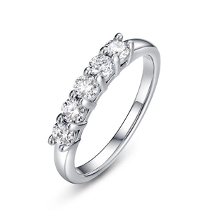 Elegant 925 sterling silver ring featuring five brilliant round-cut moissanite stones