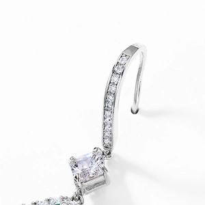 S925 sterling silver drop earrings with square cut emerald zircons and pavé setting