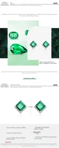Macro detail of 6x6mm square lab-grown emerald earrings set in S925 sterling silver