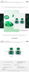 Macro detail of S925 silver emerald stud earrings showing 2.42ct lab-grown gems and sizes