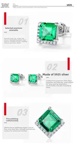 Detail of square emerald-cut earrings in S925 sterling silver with micro-pave setting