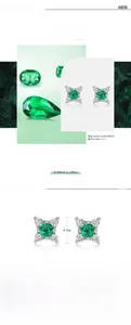 Macro detail of S925 silver stud earrings with lab-grown emerald and star setting