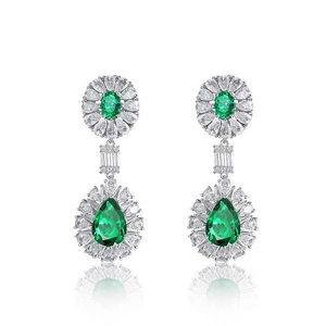 Eleganti orecchini pendenti in argento S925 con smeraldo e zirconi a forma di pera