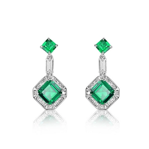 Eleganti orecchini in argento S925 con pietre verde smeraldo e zirconi scintillanti