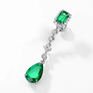 Luxurious S925 silver drop earrings with lab-grown emerald gemstones and white diamonds