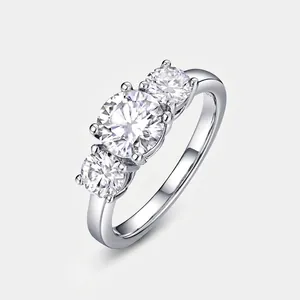 S925 Sterling Silver Moissanite Ring Three-Stone Round Cut Engagement Wedding Ring For Women Jewelry With GRA Certificate
