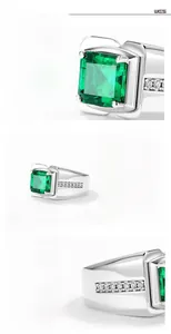 Dettaglio dell'anello da uomo in argento S925 con pietra preziosa color smeraldo a mano