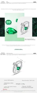 Vue détaillée de la bague en argent S925 avec émeraude 0,68ct et mesures de zircon