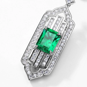 Art Deco S925 silver emerald cut gemstone earrings with micro-pave diamond halo surround