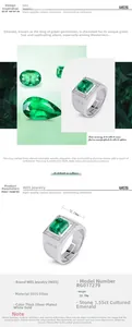 Macro shot of 1.55ct lab emerald S925 silver ring with 12.75mm band width measurements