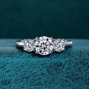 Elegant S925 sterling silver moissanite three-stone ring with classic round cut stones