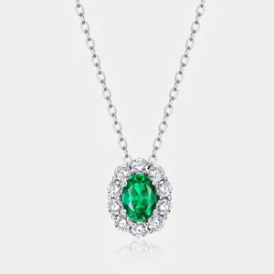925 Sterling Silver Lab-Created Emerald Pendant Necklace Retro Halo Zirconia Necklaces For Women Anniversary Jewelry Gifts