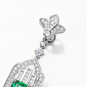 Vintage S925 silver drop earrings with emerald cut green stone and micro-pave zircons