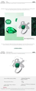 Macro detail of S925 silver bow ring featuring a 10x8mm rectangle emerald gemstone
