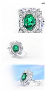 Detailed view of S925 silver ring featuring emerald-cut green stone and zircon inlay