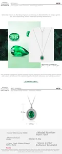 Detailed specs of S925 silver pendant featuring 2.25ct lab-grown oval emerald stone