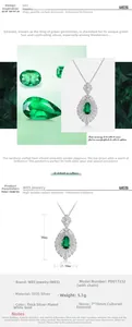 Detail view of pear-cut lab-grown emerald necklace with 925 silver and zircon accents