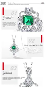 Detailed close-up of emerald-cut gemstone pendant featuring S925 silver craftsmanship