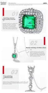 Detailed close-up showing the green emerald-cut stone and S925 silver halo setting