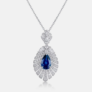 Luxurious S925 silver pear-cut blue sapphire pendant with multi-layer pave diamonds