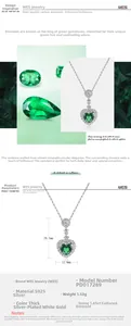 Detailed size specifications for heart-shaped 1.45ct emerald pendant in S925 silver