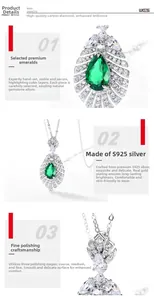 Detail view of pear-cut lab-emerald pendant in S925 sterling silver with fine polishing