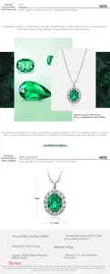 Detail specifications of 1ct lab-grown emerald S925 silver pendant necklace for women