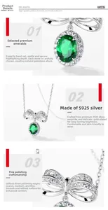 Détails du collier en argent S925 avec émeraude et motif de nœud élégant