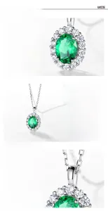 Close-up of S925 silver emerald pendant with halo diamond setting and gold plating