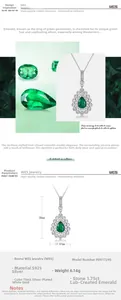 Detailed view of S925 silver pear-cut emerald pendant with precise size measurements