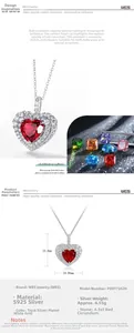 Detail view of heart-shaped lab-grown ruby pendant in S925 sterling silver mounting