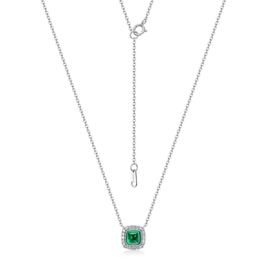 Collier en argent sterling S925 avec pendentif en pierre verte émeraude et micro-incrusté